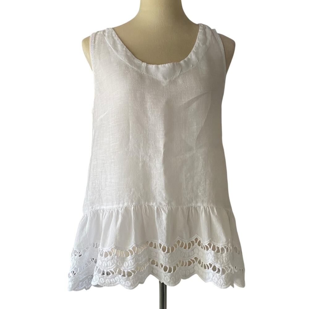 Valentina Naldi Shirt Womens M Tank Top White Linen Peasant Eyelet Made in Italy